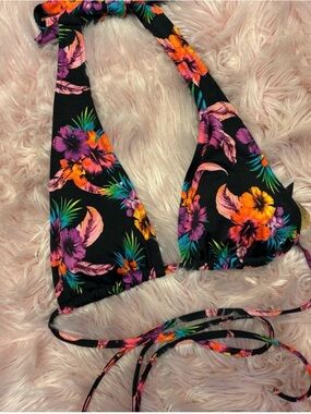 Tropical Floral Halter Bikini Top with Bright Accents